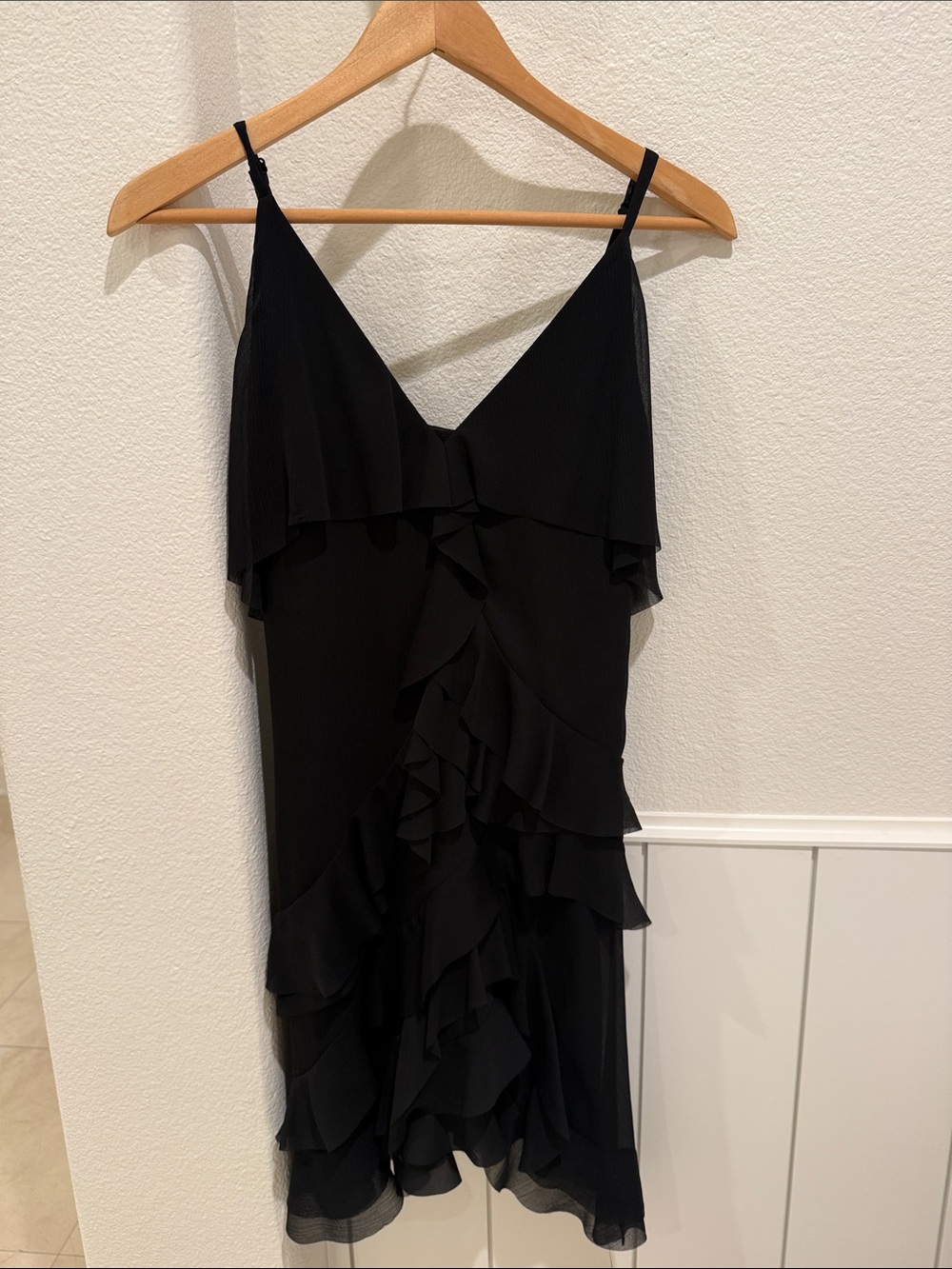 Alice + Olivia Black Ruffle Slip Mini Dress
